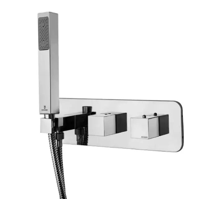Bossini Cube Комплект:Термостат для душа, встраиваемый, с девиатором на 2 выхода, ручной душ с держателем, подключение на 3/4”, цвет: хром