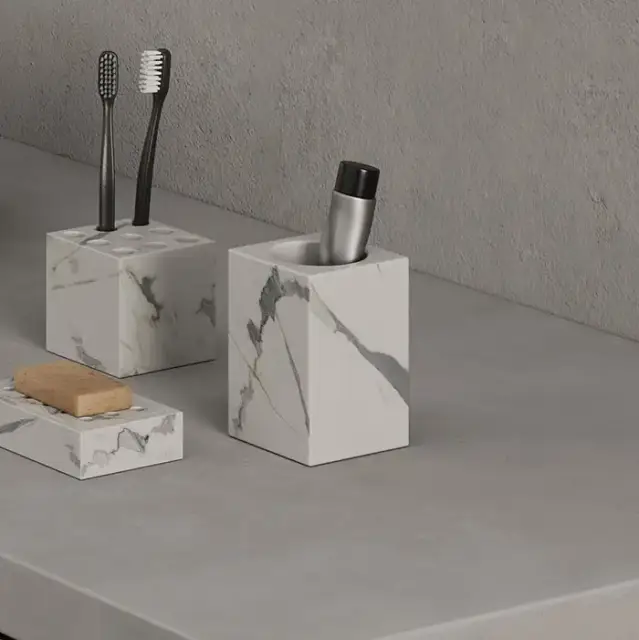 Dea Design Marble Стакан настольный, 8х8хh12см., из мрамора, цвет: Statuario White