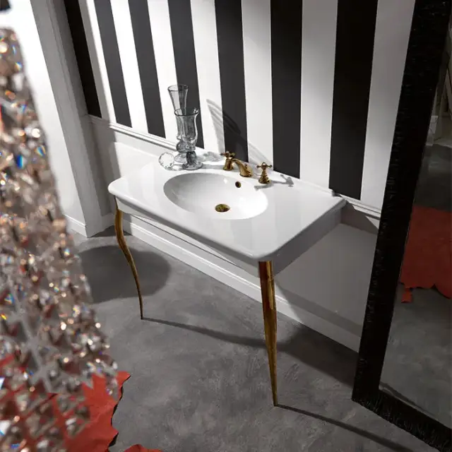 Kerasan Retro Консоль-раковина белая 100х55см, напольная, на 1 отв, с ножками бронза