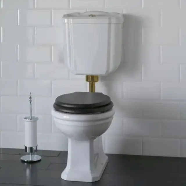 Globo Paestum Унитаз напольный 58х37,5см, слив в пол, с низким бачком, трубой и механизмом, цвет: белый/бронза