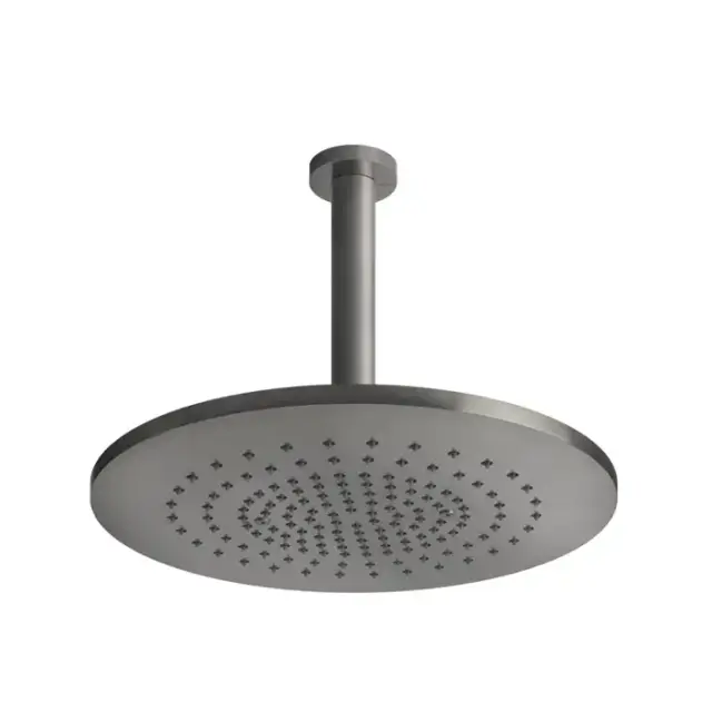 Gessi Shower316 Душевая головка шарнирная для потолочного крепления на 1/2” с защитой от известкового налёта, высота 243мм, цвет: шлифованная сталь