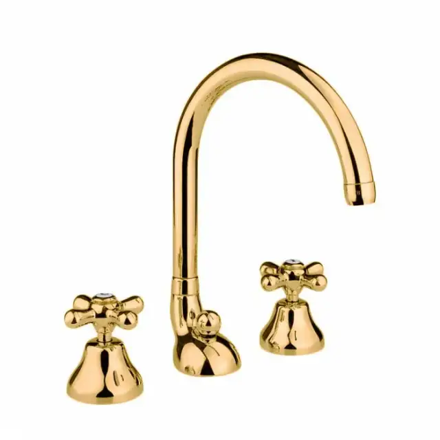 Nicolazzi Nuova Brenta Смеситель для раковины на 3 отверстия, с высоким поворотным изливом: 190мм, цвет: Gold Brass