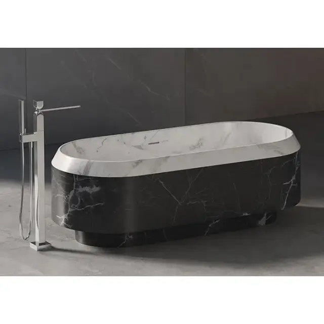 Dea Design Marble Parma Ванна 168х77х56.3см., отдельностоящая, мрамор, цвет: White Cararra/Black Marquina