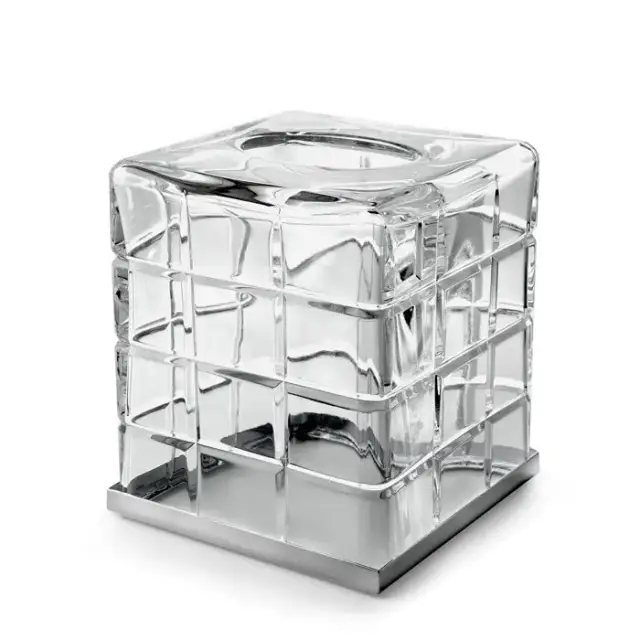 3SC Palace Контейнер для бумажных салфеток настольный 13хh15х13 см, цвет: прозрачный хрусталь/никель сатинированный матовый