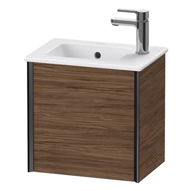 Duravit XViu Тумба подвесная 41x29x40см, с раковиной, 1 дверь, (петли слева), цвет: walnut dark/черный матовый