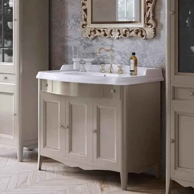 TW Veronica, База с раковиной Simas AR874bi*1 105x56см, с 1отв.,  2 верх.ящ. 3 распашные дверки, доводч. Blum, ручки: Riflesso бронза, напольная, цвет: TORTORA