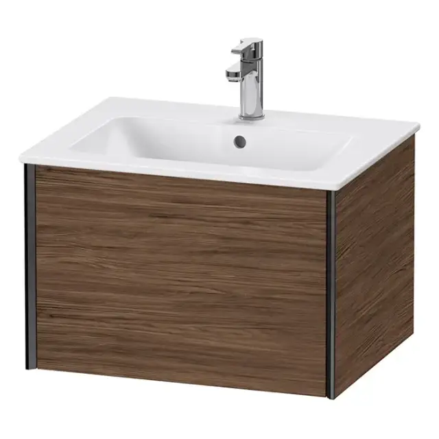 Duravit XViu Тумба подвесная 61x48x40см, с раковиной, 1 ящик, цвет: walnut dark/черный матовый