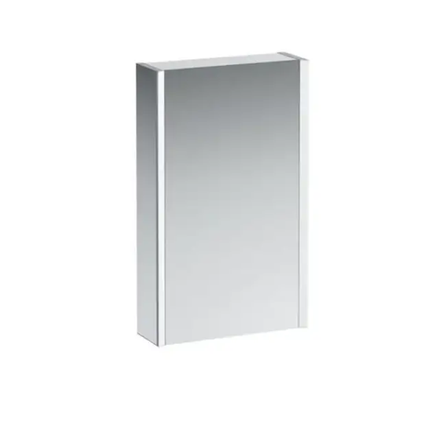 Laufen Frame 25 Зеркальный шкаф 45x15x75см., алюминий, 1 дверца с зеркалом с 2х сторон, DX, сенс. выкл., 2 розетки, 2 верт-х эл-та LED-подсветки (регул-ая яркость), с окружающим освещением (внизу), цвет: белый