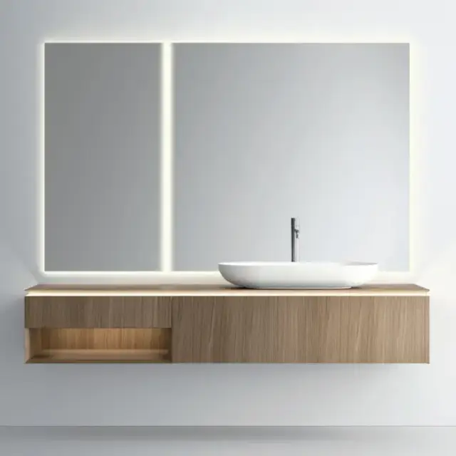 NOORTH milldue edition PURO Комплект мебели 198см в матовом шпоне, с раковиной из Cristalplant, 2-мя зеркалами с подсветкой, подвесной, Цвет: rovere miele-7676