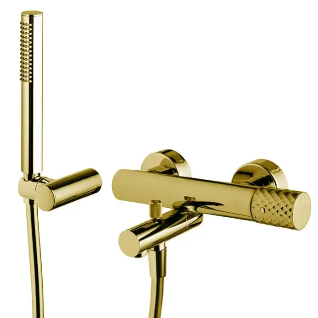 Fima Carlo Frattini Spillo Tech Смеситель для ванны, настенный, с ручным душем, цвет: золото