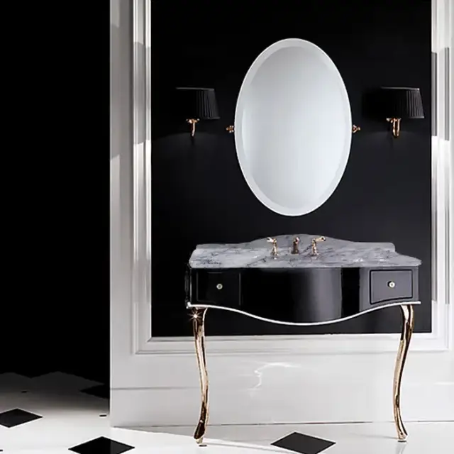 Devon&Devon Audrey, Комплект мебели  мрамор: bianco carrara, ножки золото, напольный, Цвет: чёрный с белым кантом