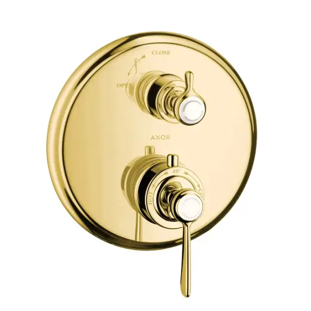 Axor Montreux Термостат с запорным вентилем, СМ, с рычаговой рукояткой, внешняя часть, цвет: полированное золото