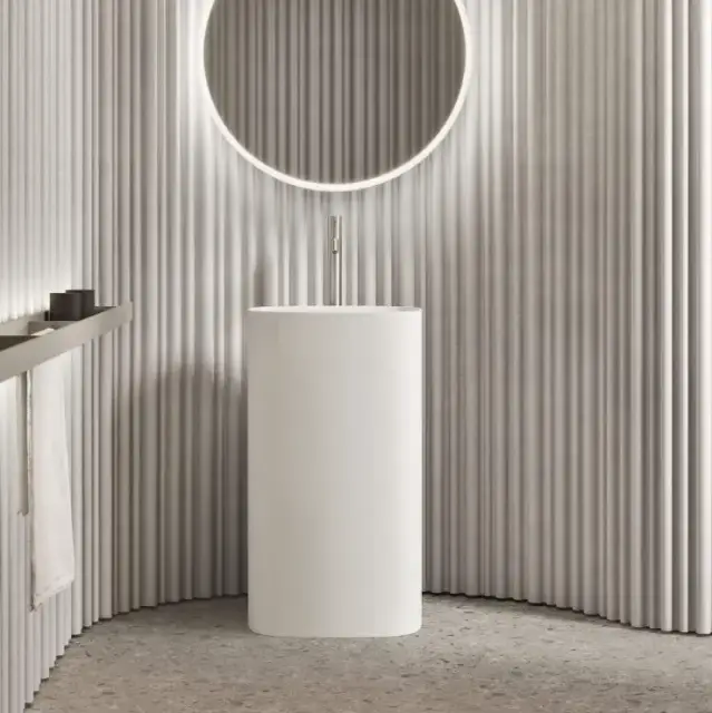 NOORTH milldue edition TUBE Раковина 48х38xh87 напольная из Ceramilux ,слив в стену, без отв. для смес, без перелива, цвет: белый матовый