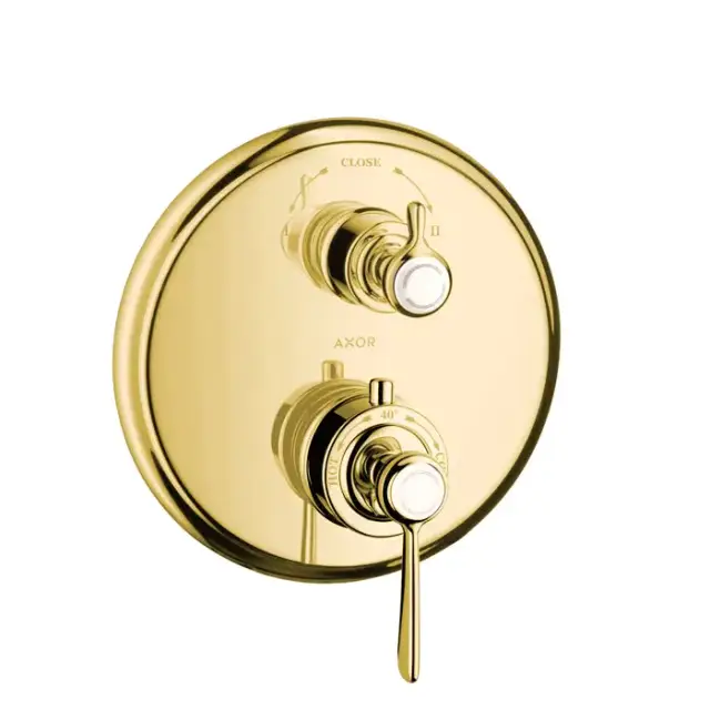 Axor Montreux Термостат с запорным/переключающим вентилем, СМ, 2 потребителя (рычажные рук.), внешняя часть, цвет: полированное золото