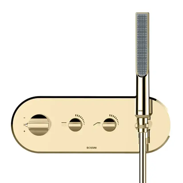 Bossini Apice Смеситель для душа, встраиваемый, термостатический, с ручным душем и шлангом 150см., цвет: Satined gold