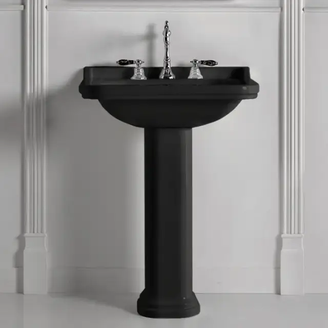Kerasan Waldorf Раковина 80х55 см, 1 отв., с пьедесталом, керамическая, цвет: черный/хром