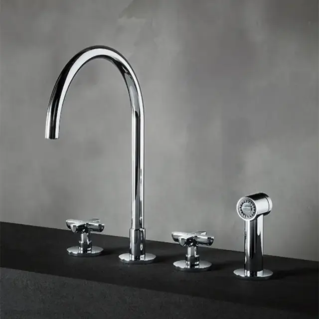 Fantini Icona Classic Смеситель для кухни, 4 отв, без донного клапана, излив 215мм, с ручн душем, цвет: хром