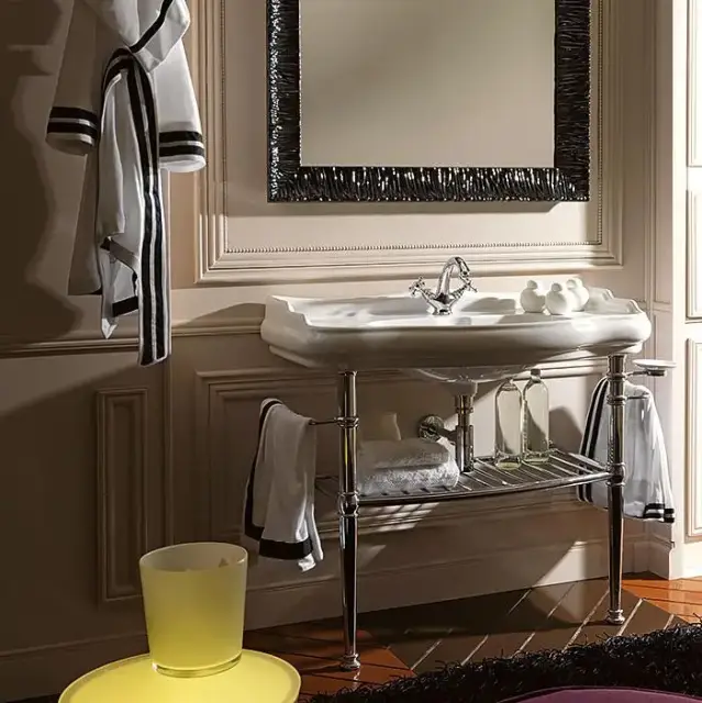 Kerasan Retro Консоль 100х54.5см, с белой раковиной на 1 отв,, с полкой-решеткой, напольная, цвет: cromo