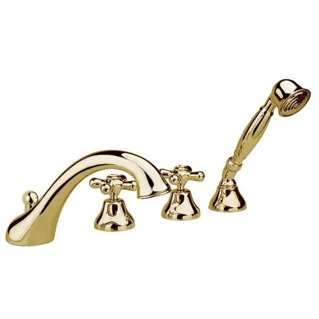 Nicolazzi Nuova Brenta Смеситель на борт ванны, на 4 отв., с душевой лейкой, излив: 20см, цвет: золото 24к