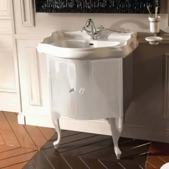 Kerasan Retro Комплект мебели, с ручкой кристалом (кольцо: золото), 69см, подвесной, цвет: белый