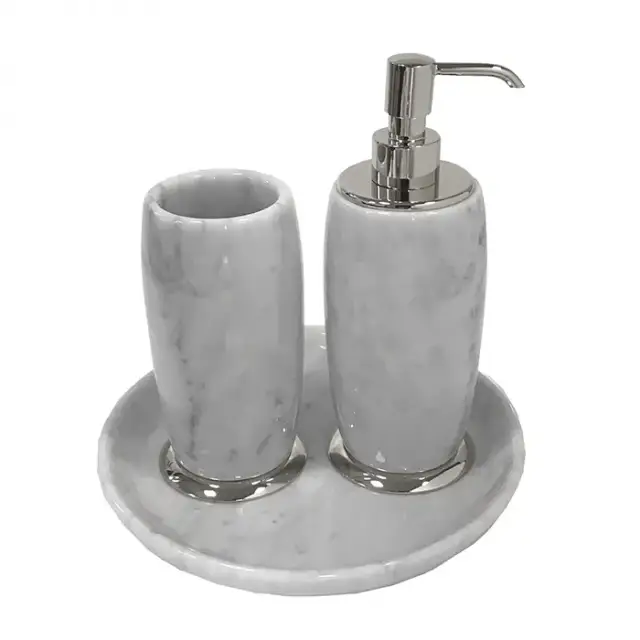 3SC Elegance Комплект: стакан, дозатор, лоток,  мрамор bianco carrara/, цвет: хром