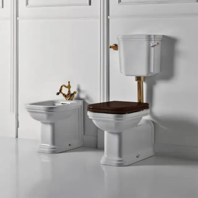 Kerasan Waldorf Унитаз 65х37см., приставной, c низким бачком, ручкой смыва справа, цвет: белый/бронза