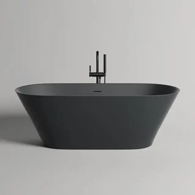 Salini Mona Ванна отдельностоящая 180х80х59.5см, донный клапан &quot;Up&Down&quot;, сифон, слив-перелив, материал: S-Stone, цвет: RAL 9011