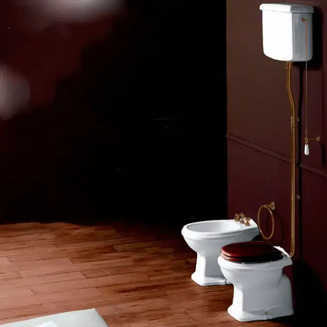 SIMAS Arcade Унитаз напольный, выпуск в пол, 36,5х55см, с высоким бачком, с фурнитурой, цвет: белый/бронза