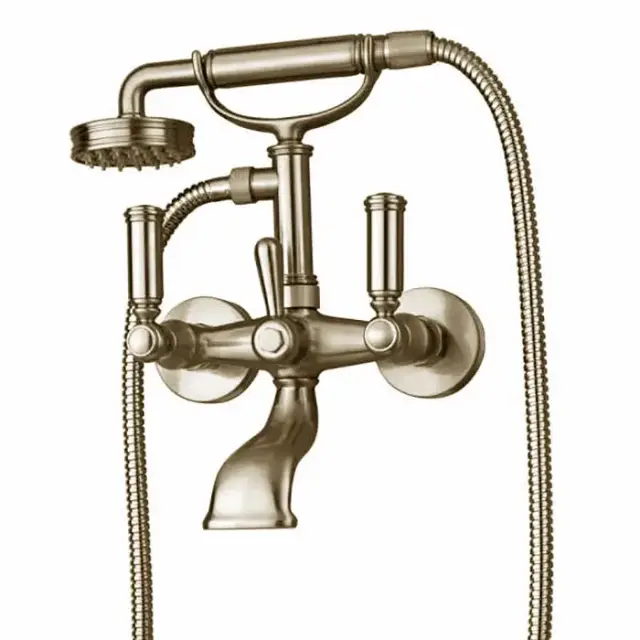 Bossini Liberty Смеситель наружный для ванной с переключателем, лейка LIBERTYцвет:GOM, шланг из латуни дв. фальцевания 150 см, цвет: никель матовый