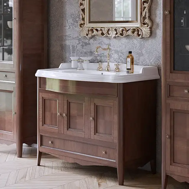 TW Veronica Nuovo комплект мебели с 1-м выдвижным ящиком и 3-мя дверцами, с доводчиками Blum, ручки: бронза, 105см, напольный, Цвет: noce