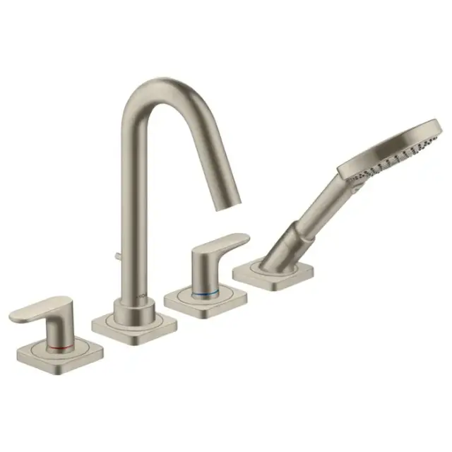 Axor Citterio M Смеситель на борт ванны, на 4 отв., с ручным душем, цвет: шлифованный никель