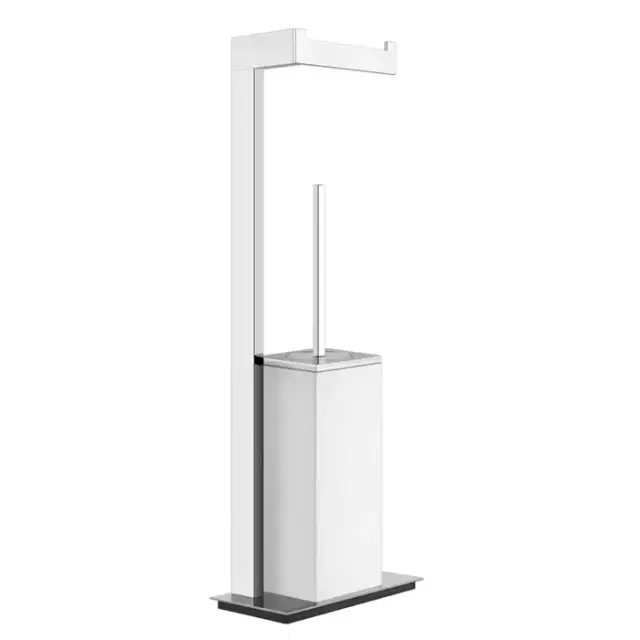 Gessi Rettangolo Стойка 61.4см., с держателем для туалетной бумаги и ершиком, напольная, цвет: хром/белый