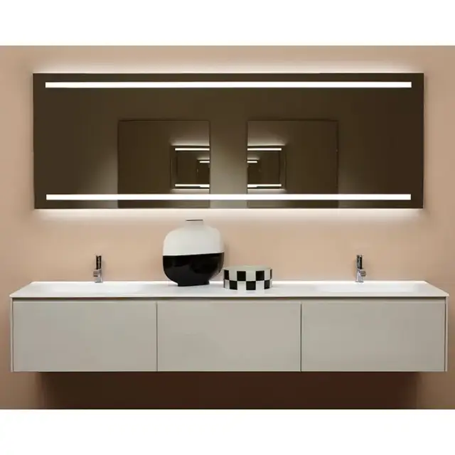 Antonio Lupi Spio Зеркало 216х75х4cм., с блестящей кромкой, с белой светодиодной подсветкой 4000K, без выключателя, на раме из полированной стали