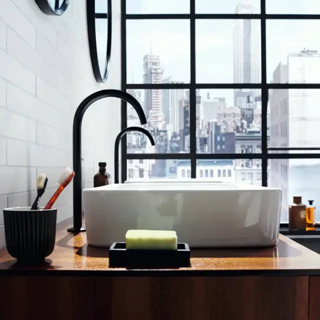 Axor One Смеситель для раковины, 1 отв., излив h260мм, Select, со сливом push-open, цвет: черный матовый