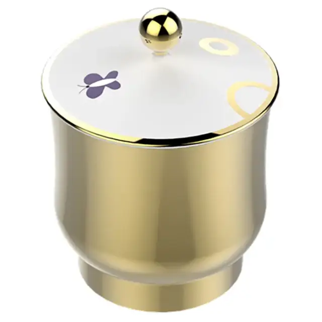 THG CAPUCINE MAUVE DECOR OR Китайская лакированная коробка с белой керамической крышкой Ø94 мм., small size, декор золото/лиловый, цвет: золото