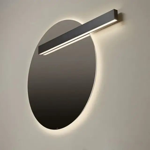 Antonio Lupi Circus Зеркало Ø108cм., с белой светодиодной подсветкой, с блестящей кромкой, с правосторонним светильником LUCENTE, на раме