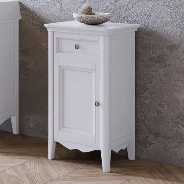 TW Veronica Nuovo тумба напольная с 1-й дверцей, 1-м выдвижным ящиком, доводчиками Blum, ручки бронза,  SX - петли слева, цвет: белый