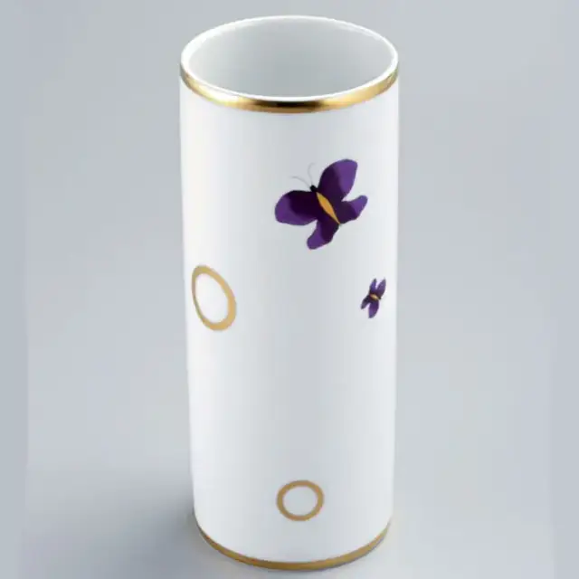 THG CAPUCINE MAUVE DECOR OR Ваза керамическая, настольная, декор золото/лиловый, цвет: белый