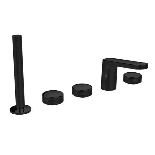 Carlo Frattini Texture Collection Смеситель на борт ванны, ручки &quot;H&quot;, с ручным душем и шлангом, цвет: чёрный матовый