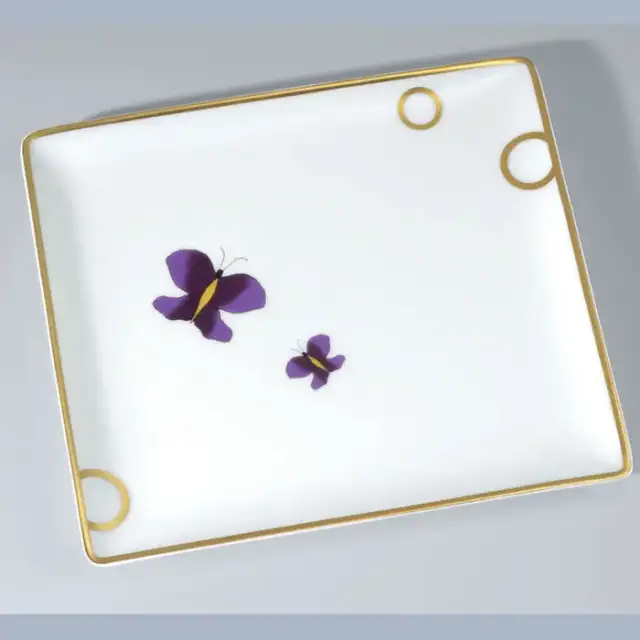 THG CAPUCINE MAUVE DECOR OR Поднос керамический 171х154 мм., настольный, middle size, декор золото/лиловый, цвет: белый