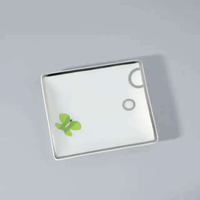 THG CAPUCINE VERT DECOR PLATINE Поднос керамический 122х110 мм., настольный, small size, декор платина/зеленый, цвет: белый