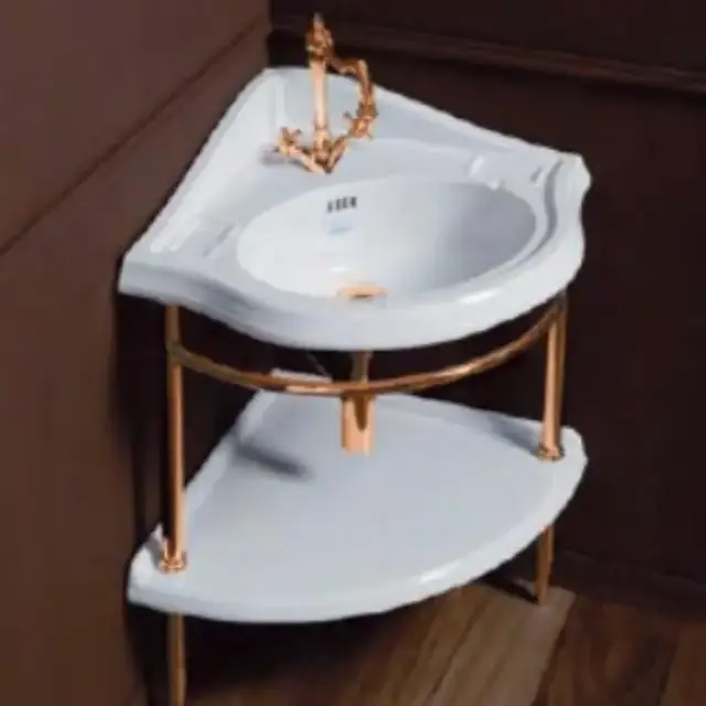 SIMAS Arcade Консоль угловая напольная 75.5х61см, с подвесной белой раковиной на 1отв, и полкой, цвет: консоли oro