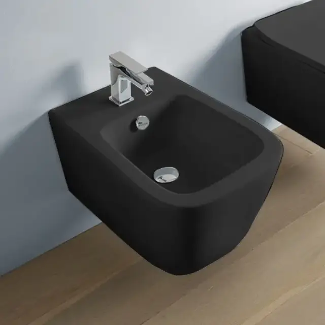 Artceram A16 Биде подвесное 36х52 см, 1 отв., с переливом, в комплекте с крепежом, цвет: черный глянцевый