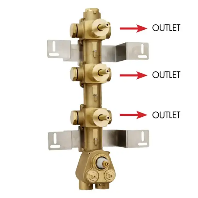 Bossini Встраиваемая часть термостата с 3 запорными клапанами, (3 выхода) высокой пропускной способности на ¾”, уст-ка верт/гор.
