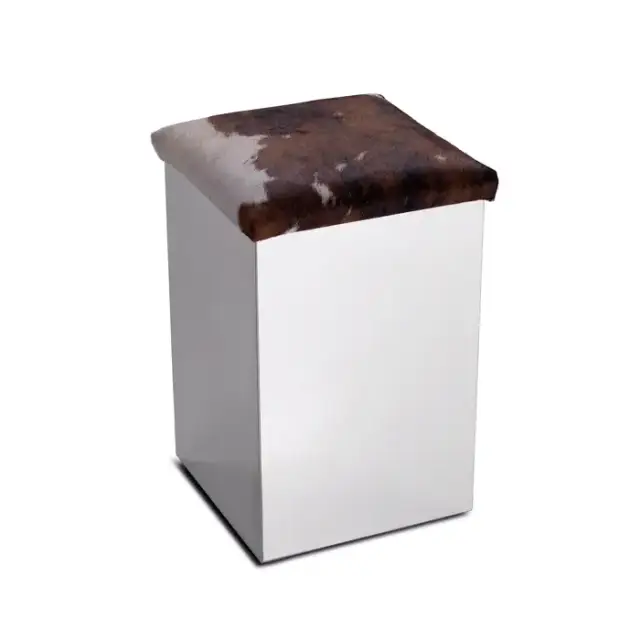 3SC Pouff Пуф-корзина для белья с сиденьем из эко-кожи 30хh49х30 см, цвет: нержавеющая полированная сталь/белая кожа