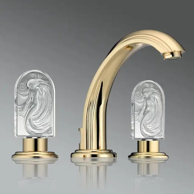 THG Naïade Смеситель для раковины на 3 отверстия, с донным клапаном, цвет: Soft gold