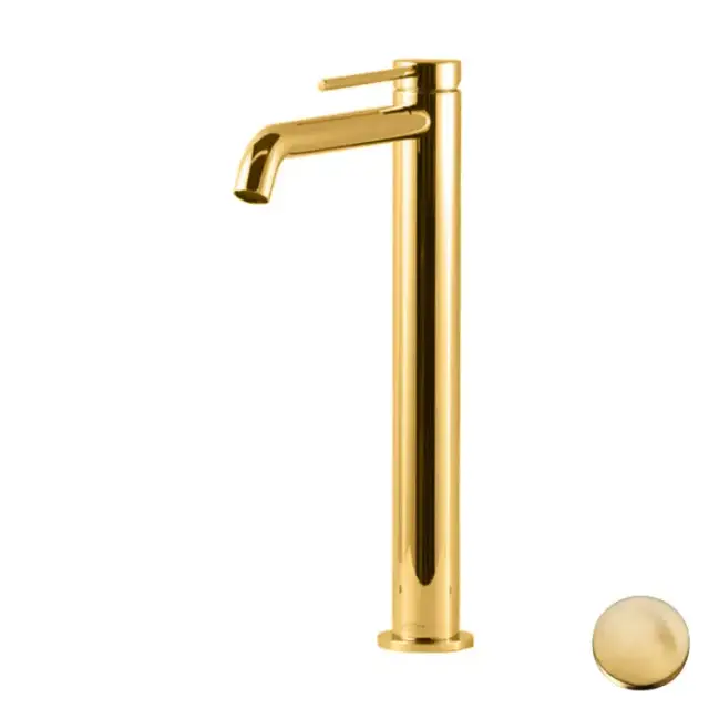 Gattoni Circle Two Смеситель для раковины высокий 302 мм, на 1 отверстие, излив 195 мм, с донным клапаном, цвет: Oro Brush