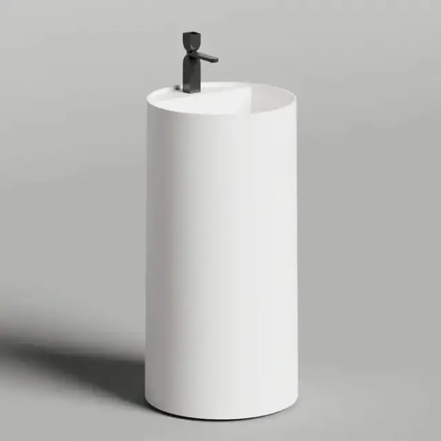 Salini Armonia Round Top 01 Раковина напольная 45х45х90см., слив в стену, с 1 отв., с декор.накладкой, мат-л: S-Sense, цвет: белый глянцевый