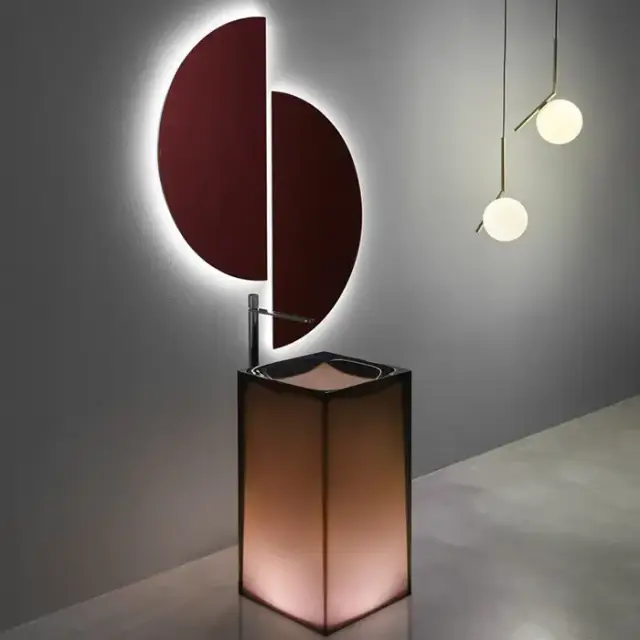 Antonio Lupi Aura Раковина 45х45х85 см, без отв., напольная, слив в пол, с дон. клапан, сифоном и трубой слива, Cristalmood, цвет: Ginger