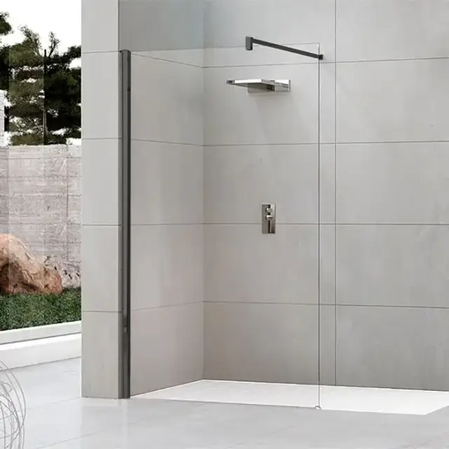 Novellini Kuadra H Душевое ограждение 97-100х205cм., с свободным входом, с настенным кронштейном, стекло прозрачное, цвет: черный матовый